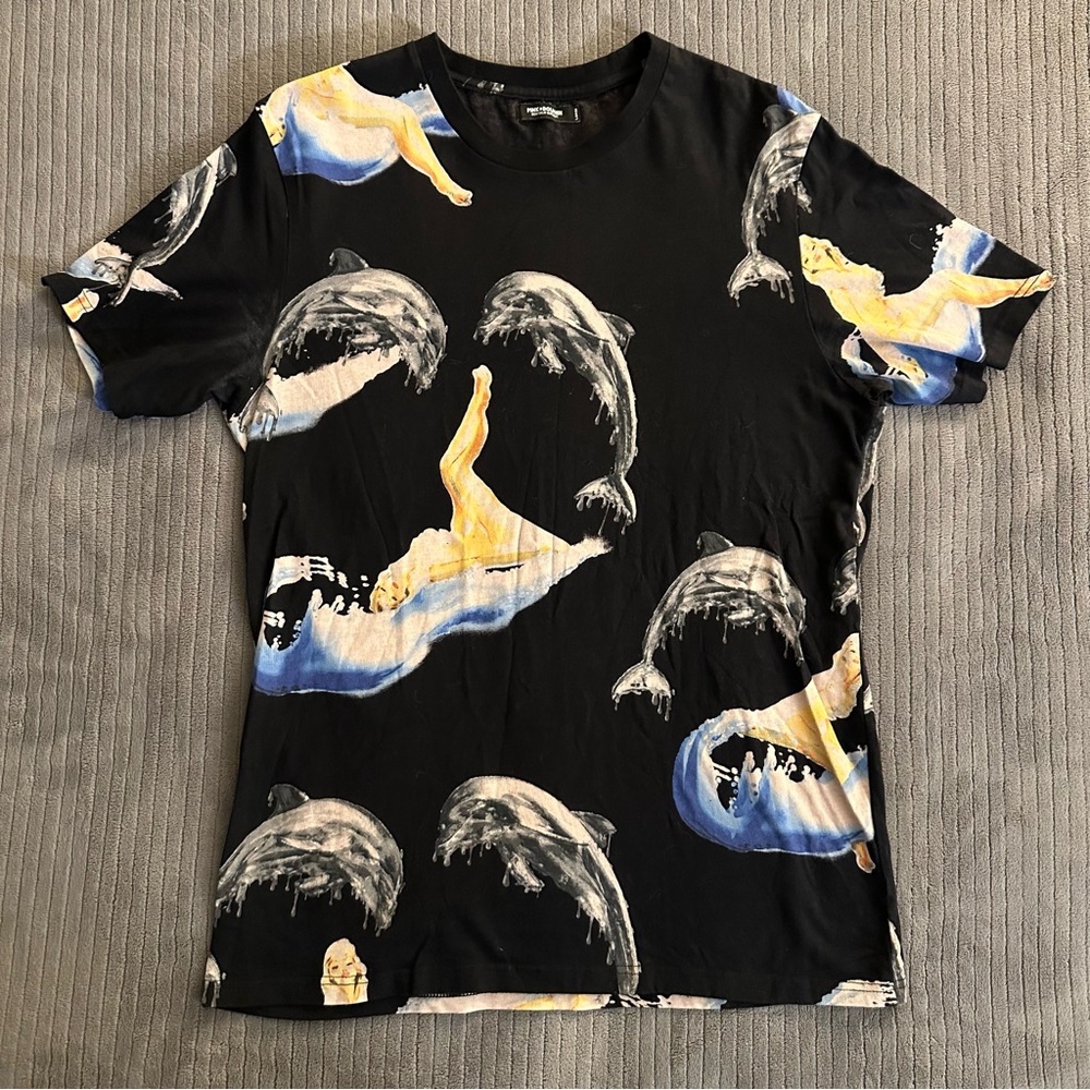 Pink Dolphin Black T-Shirt with Dolphin Design